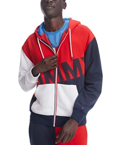 Tommy Hilfiger Men's THD Full Zip Graphic Hoodie Sweatshirt, Old Skool Red/Multi, SM