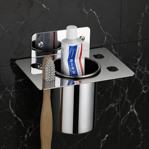 Image of Plantex (Primax) Stainless Steel Tumbler Holder /Tooth Brush Holder /Stand for Bathroom /Bathroom Accessories - Wall Mount (Chrome)