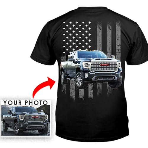 Personalized Photo T-Shirt for Pickup Truck Square Body Lovers, Birthday Xmas Gift for Truck Guys (on The Back) (BK5) Black3