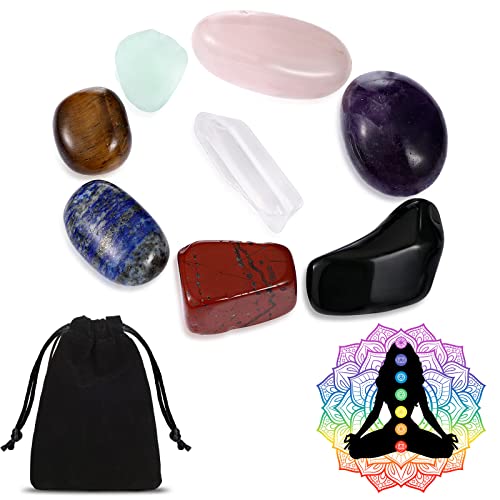 Yaomiao Lot de 9 cristaux de guérison naturels - Mini pierres polies avec un sac de transport noir pour équilibrer la méditation Cover