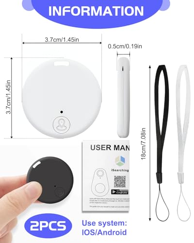 GPS-tracker, 2 stuks, Smart Air Tracker tag, compatibel met iOS en Android, sleutelhanger, GPS, Android, voor koffer, katten, tas, kinderen, honden, draagbare tracker met akoestisch alarm - Afbeelding 3