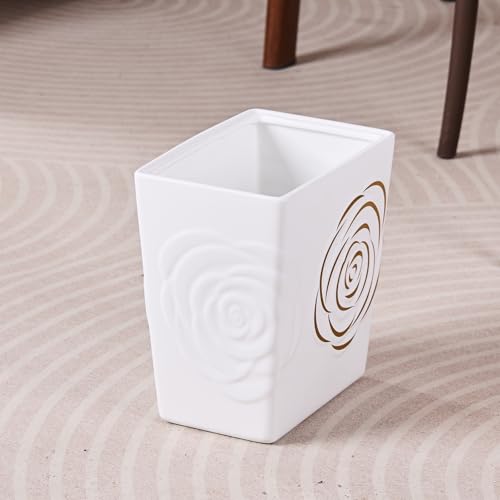Caneca de basura rectangular de cerámica blanca y oro 9 litros miniatura 4