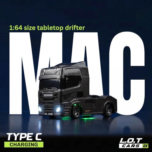 Image of MAC 1:64 Scale RC Drift Truck, 2.4Ghz Remote Control Car Toy, RC Drifting Car, RC Cars, Mini RC Drift Car, 2 Speed Modes, Multi LED Lights and Underglow (Black)