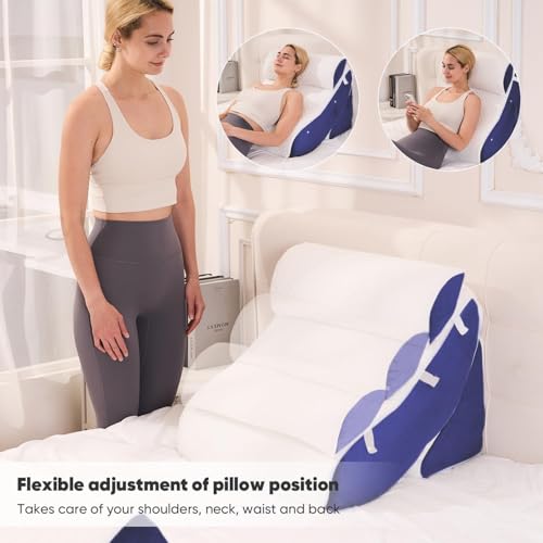 Image of OAISZ 4 PCS Wedge Pillow Set for After Surgery, Memory Foam Orthopedic Bed Wedge Pillow Set, Adjustable Bed for Sleeping, Acid Reflux Relief, Post Surgery Recovery, Back Support, Leg Elevation, Blue