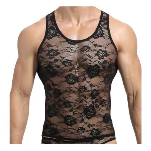 Camiseta sin mangas de encaje transpirable y ajustada con estampado moderno masculino