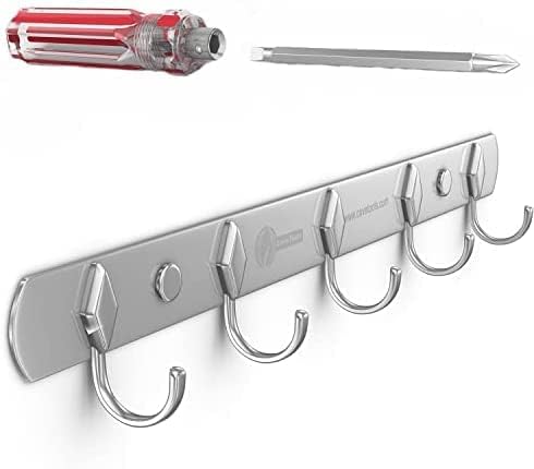 Cave Tools Multi-Use Hook Rack for BBQ Utensils and Grill Accessories - 5 Wall Hooks Rail + Screwdriver