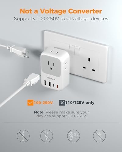 TESSAN Type G Adapter for Travel 2 Pack, PD 20W US to UK Plug Adapter - 4
