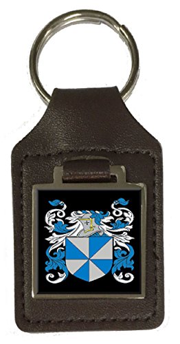 Porte-clés en cuir véritable marron Traill Family gravé