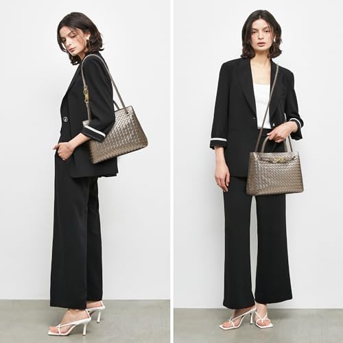 Woven Bag for Women Crossbody Handbag: Vegan Leather Small Tote Purse - Trendy Shoulder Handbag - Bowknot Satchels (Large, Light Copper and Silver)2