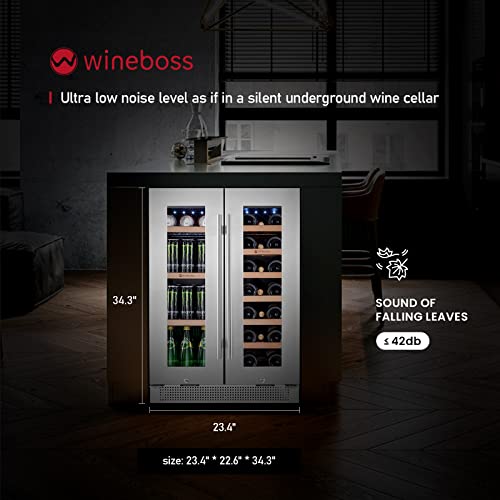 Wineboss 24" Wine And Beverage Refrigerator Dual Zone 18 Bottles And 57 Cans 24 Inch Wine Cooler Under Counter Wine Cellar Beverage Fridge Built In Freestanding With Glass Door For Beer Soda Drink Bar #TOP4