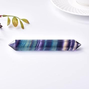 1pc Natural Crystal Jewelry Rainbow Fluorite Crystal Column Double Pointed hexaprism Ornament Striped Fluorite Crystal Crafts Color 9-10cm