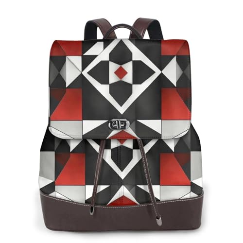 Sac à dos décontracté en cuir avec motif géométrique protégeant l'ordinateur