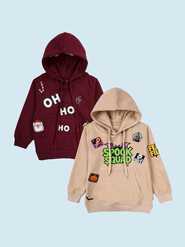 Image of KiddoPanti Unisex Solid Pullover Hooded Fleece Sweatshrit | Cotton Poly Fleece Fabric | Waist Length, Full Sleeve Hoodie | 2 Kangaroo Pockets | Winter Wear for Boys & Girls