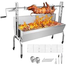 Rotisserie Grill Roaster with Back Cover Guard, 25W Motor Small Pig Lamb Rotisserie Roaster, 48.7 Inch Stainless Steel Charcoal Rotisserie Grill for Camping Outdoor BBQ Silver