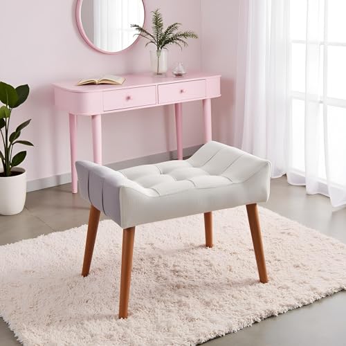 Atahome Dressing Table Stool Vanity Stool - Elegant And Comfortable Padded Makeup Dressing Table Chair For Bedroom Petunia (Cream) - 8