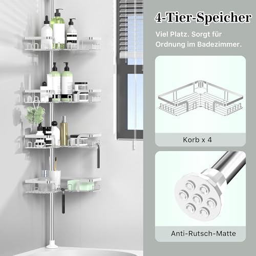 Kegii Teleskop Duschregal - Duschablage Ohne Bohren Ecke Teleskopregal Bad Edelstahl Teleskopregal Dusche Silber Duschkorb Eckregal