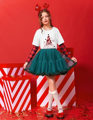 Image of Arshiner Girls Christmas Halloween Long Sleeve Shirts Graphic Stripe Plaid Patchwork Top Tee