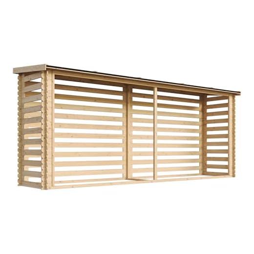 TIMBELA Legnaia da Esterno in Legno - Portalegna da Esterno - Casetta da Giardino in Legno - Porta Legna per Esterno 112x450xA199 cm/10 m3 M203