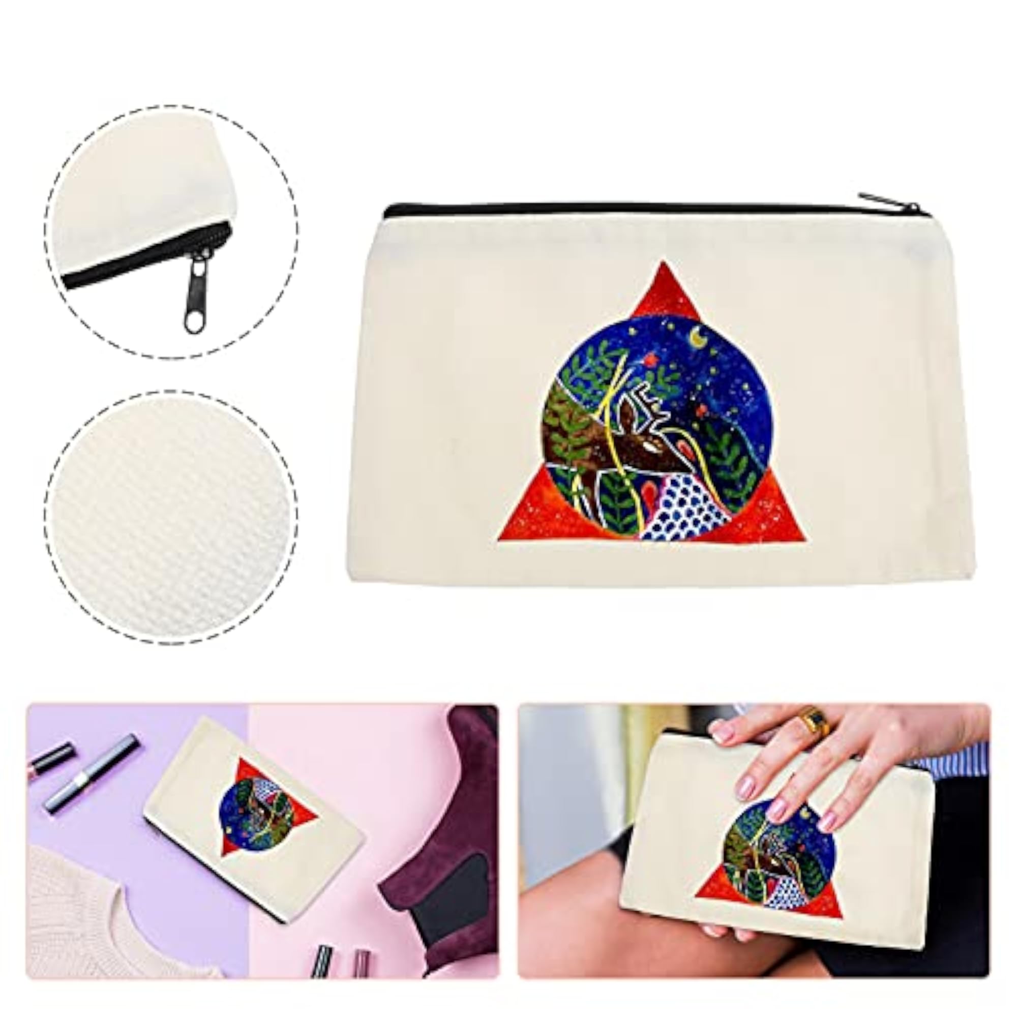 12pcs Canvas Cosmetic Bag Zipper Makeup Pouch Blank DIY