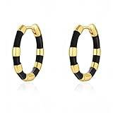 Milan Chiva 14K Gold Plated Multi-Color Bamboo Hoop Earrings for Women Resin Enamel Hoop Earrings Trendy Statement Jewelry MCE-1046BK