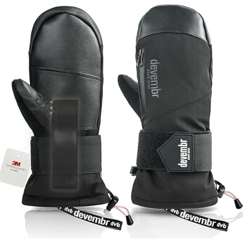 devembr Ski Mittens with Wrist Guards, Waterproof Snowboarding Mittens, Black, S Cover