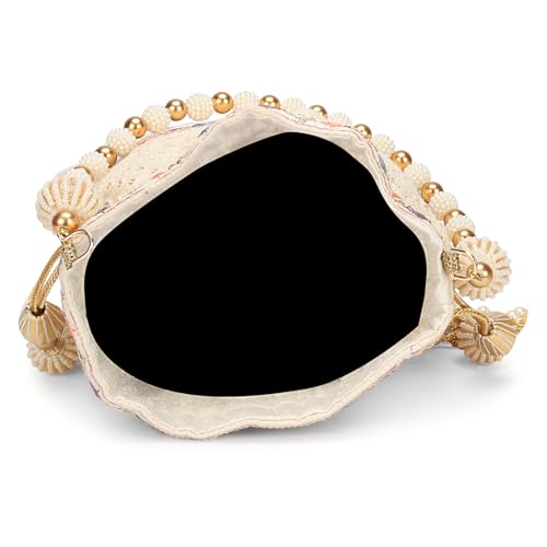 Image of LONGING TO BUY Indian Embroidered Pearl Potli Bag For Women, Sequence Design with Tassel, Wedding Potli Bags