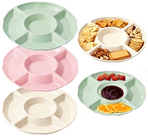 Houbobo 5 Pcs Serving Platters Unbreakable Snack Trays with 5 Sections Reusable PP Serving Trays for Candy Fruits Nuts Snacks Perfect for Party and Entertaining Dishwasher Safe