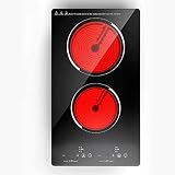 Yahpetes Electric Cooktop 20" Built in Electric Stove Top 2 Burner Electric Cooktop 9 Power Levels C