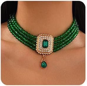 Wiwpar Boho 4 Tier Beaded Necklace Crystal Rhinestone Beads Strand Layered Choker Necklace Crystal Bead Pendant Multilayer Chain 1920s Necklace Party Prom Bar Costume Accessory for Women