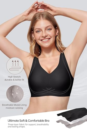 Image of Vertvie Women's Wireless Supportive Bras Comfortable Seamless Full Coverage Bra No Underwire Soft Push Up Everyday Bralette