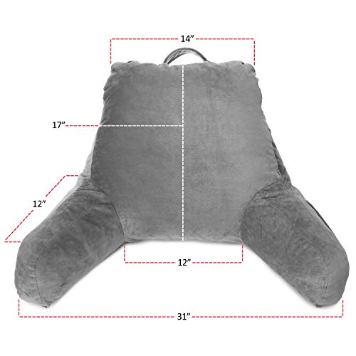 Clara Clark Reading Pillow Adult, Back Pillow For Sitting In Bed - Shredded Memory Foam Reading & Bed Rest Pillow With Arms And Pockets - Bed Pillows For Sitting Up In Bed - Medium, Gray #TOP5
