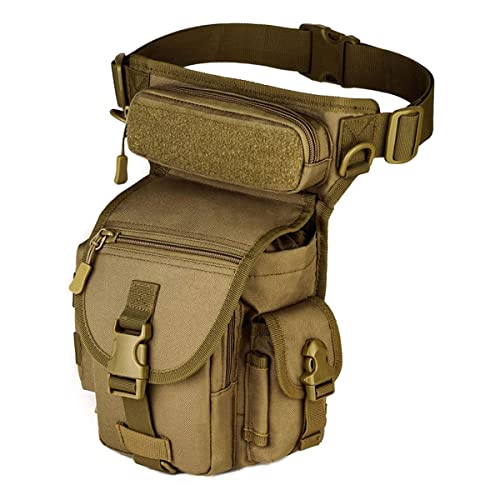 Huntvp Sac de Jambe Sac de Cuisse Banane Tactique Militaire Molle Sac de Multifontion pour Randonnée Camping Escalade Voyage Moto Cyclisme Pêche Chasse Marron