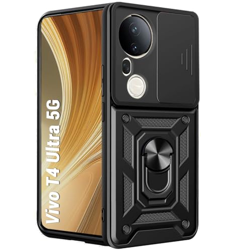 Image of TheGiftKart Tough Armor Bumper Back Cover Case for Vivo T4 Ultra 5G | Sliding Camera Cover, Kickstand & Ring Holder | 360 Degree Protection Back Cover Case for Vivo T4 Ultra 5G (PC & TPU, Black)