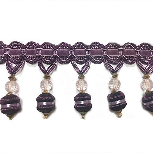 BEL AVENIR Fringe Trim 6.5 Yards 3 inch Crystal Beaded Luxury Handmade Hanging Ball Sewing Crafts DIY Crafts Decoration Embellishments (Purple)