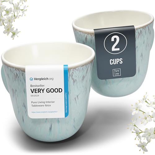 Tasses à café grès beige et bleu clair micro-ondes et lave-vaisselle