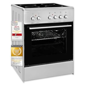 Exquisit Elektro-Standherd ECM 6-4 Inox | Standherd 60cm mit Glaskeramik Kochfeld | Ober- & Unterhitze | Umluft | Elektroherd freistehend 60 cm