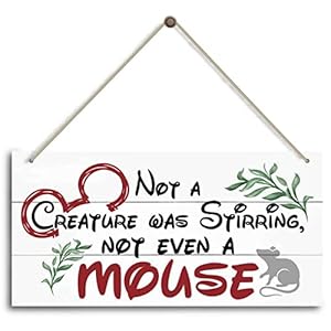Christmas Door Sign Decor, Not a Creature was Stirring, not Even a Mouse, Winter Seasonal Christmas Wall Art Hanging Wooden Sign Merry Xmas Holiday Decorations for Home Outside Indoor