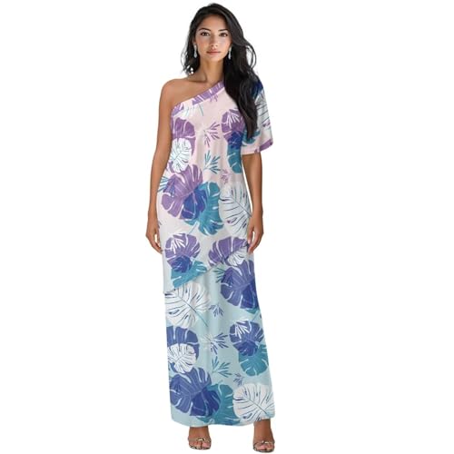 Hawaii Floral One Shoulder Long Skirts Set for Women Summer High Waist Long Maxi Skirts for Wedding Party Beach
