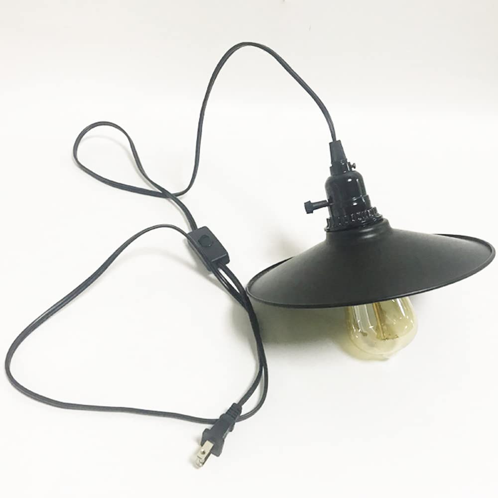 Lampa wisząca z wtyczką przemysłową, zestaw lamp wiszących w stylu vintage, czarna lampa wisząca z wtyczką do domu, wtykane metalowe abażury Wiszące oprawy oświetleniowe z 70-calowym