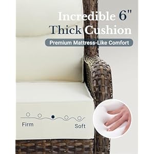 Luxury high back outdoor swivel rocker patio chairs set of 2 with 6 inch thick cushions and side table ideal for porch poolside deck and yard in cream white  urban country home decor