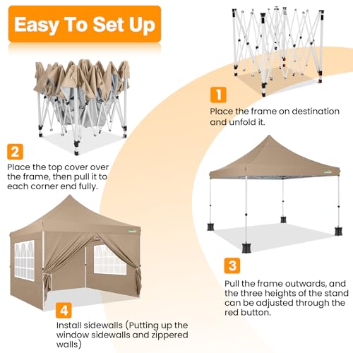 Image of COBIZI 10x10 Pop Up Canopy with 4 Sidewalls, Pop up Tent 10x10 for Parties, Backyard, Commercial, Waterproof and Portable Instant Shelter UV50+ Ez Outdoor Canopy Gazebo with 4 Sandbags