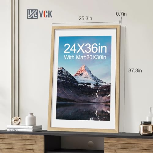 Image of VCK 24x36 Poster Frame 5 Pack, Oak Wood, 20x30 Mat, for Wall Art