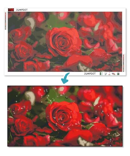Kit de pintura de diamante 5D Jumpdot con diseño de rosa roja para decoración (70x40 cm) 4