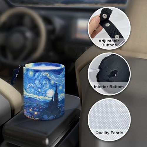 Image of Starry Night Car Trash Bag Car Trash Can with Adjustable Buttons Collapsible Multipurpose Car Storage Bag Road Trip Essentials
