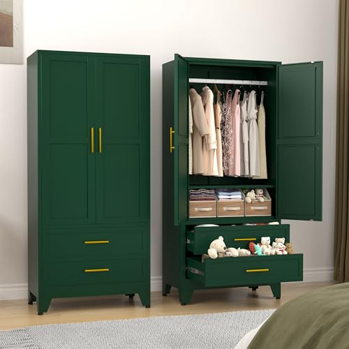 Image of GAIOUS 71 inch Wardrobe Cabinet with 2 Doors, 1 Adjustable Shelf and 2 Drawers