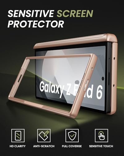 Image of for Samsung Galaxy Z Fold 6 Case with Card Holder & Hinge Protection & Screen Protector, Built-in Camera Lens Cover, Rugged Shockproof Phone Cover Case for Samsung Z Fold 6 2024, Rose Gold
