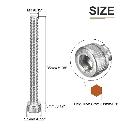 DTGN M3x35mm Socket Head Cap Screws Bolts, 50Pcs 304 Stainless Steel 18-8, Metric Machine Hex Socket Screw, Hex Drive - Image 2