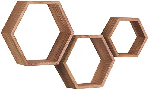 PHOENANCEE Lot de 3 étagères flottantes hexagonales murales en Bo...