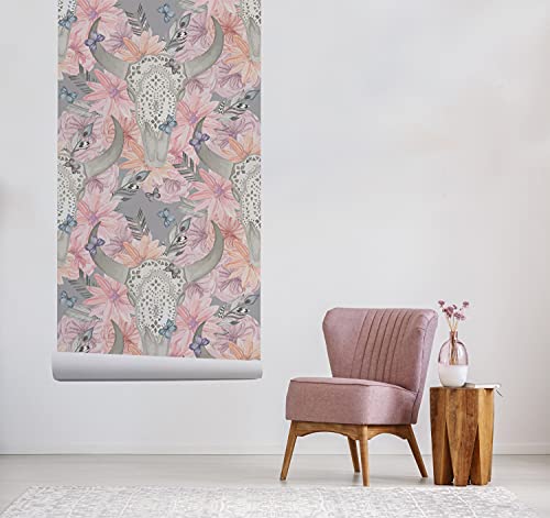 Fotomurale Toro Skull Flores en Salones Modernos de 152x104 cm Pegatina de Pared 5