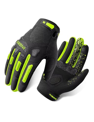 INBIKE Men Mountain Bike Gloves,Dirt Bike Gloves with Thicken EVA Padded TPR Knuckle Protection Touch Screen for Cycling Motorcycle Green X-Large